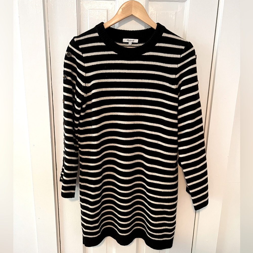 MADEWELL Striped Button Sleeve Sweater Dress, M
